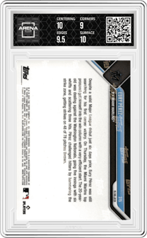 Eury Perez from the 2023 Topps Now set graded by Arena Club and given an overall grade of 9.5.
