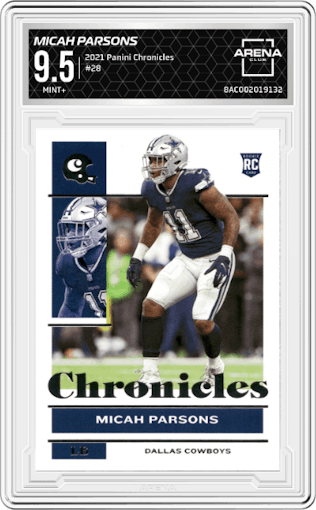 Micah Parsons from the 2021 Panini Chronicles set graded by Arena Club and given an overall grade of 9.5.