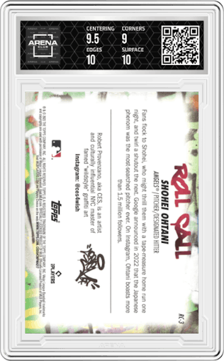  Shohei Ohtani  from the 2023 Topps Big League set graded by Arena Club and given an overall grade of 9.5.