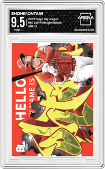  Shohei Ohtani  from the 2023 Topps Big League set graded by Arena Club and given an overall grade of 9.5.