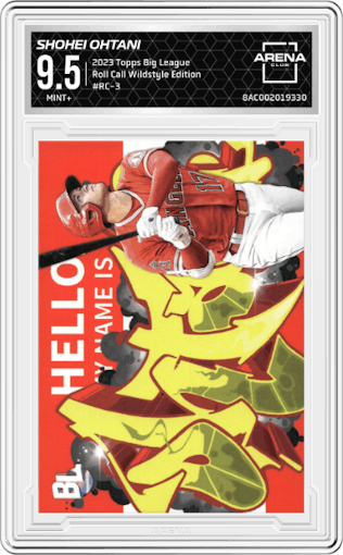  Shohei Ohtani  from the 2023 Topps Big League set graded by Arena Club and given an overall grade of 9.5.