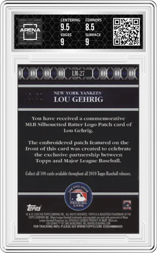 Lou Gehrig from the 2010 Topps set graded by Arena Club and given an overall grade of 9.