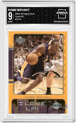 Kobe Bryant from the 2002-03 Upper Deck  set graded by Arena Club and given an overall grade of 9.