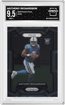 Anthony Richardson from the 2023 Panini Prizm set graded by Arena Club and given an overall grade of 9.5.