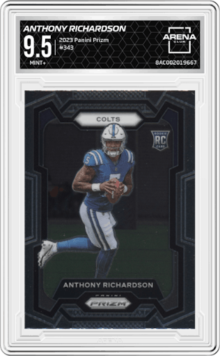 Anthony Richardson from the 2023 Panini Prizm set graded by Arena Club and given an overall grade of 9.5.