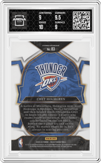 Chet Holmgren from the 2022-23 Panini Select set graded by Arena Club and given an overall grade of 9.5.