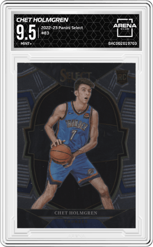 Chet Holmgren from the 2022-23 Panini Select set graded by Arena Club and given an overall grade of 9.5.