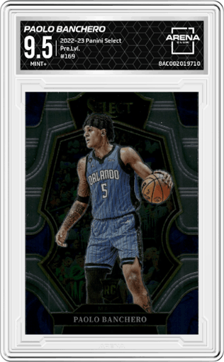 Paolo Banchero from the 2022-23 Panini Select set graded by Arena Club and given an overall grade of 9.5.