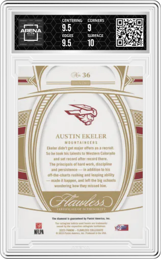 Austin Ekeler from the 2023 Panini Flawless Collegiate set graded by Arena Club and given an overall grade of 9.5.