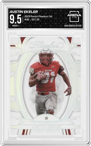 Austin Ekeler from the 2023 Panini Flawless Collegiate set graded by Arena Club and given an overall grade of 9.5.