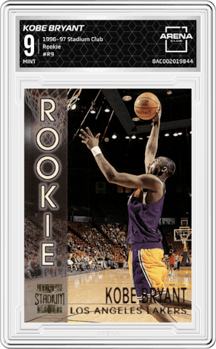 Kobe Bryant from the 1996-97 Topps Stadium Club set graded by Arena Club and given an overall grade of 9.