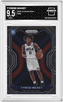 Tyrese Maxey from the 2020-21 Panini Prizm set graded by Arena Club and given an overall grade of 9.5.