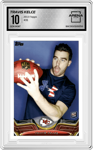 Travis Kelce from the 2013 Topps set graded by Arena Club and given an overall grade of 10.