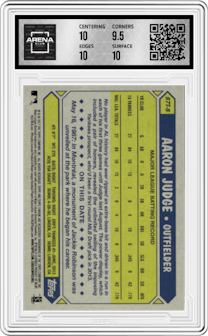 Aaron Judge from the 2017 Topps Chrome set graded by Arena Club and given an overall grade of 10.