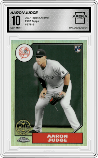Aaron Judge from the 2017 Topps Chrome set graded by Arena Club and given an overall grade of 10.