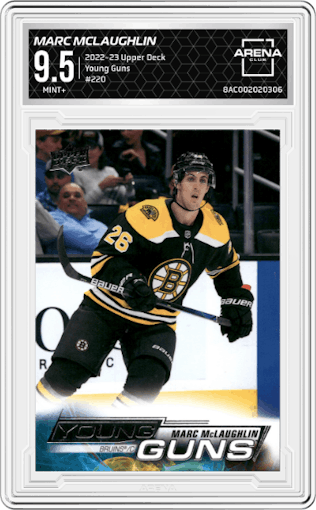 Marc McLaughlin from the 2022-23 Upper Deck  set graded by Arena Club and given an overall grade of 9.5.