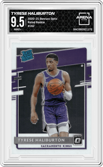 Tyrese Haliburton from the 2020-21 Panini Donruss Optic set graded by Arena Club and given an overall grade of 9.5.