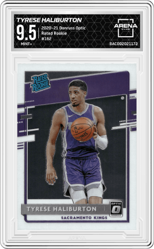 Tyrese Haliburton from the 2020-21 Panini Donruss Optic set graded by Arena Club and given an overall grade of 9.5.