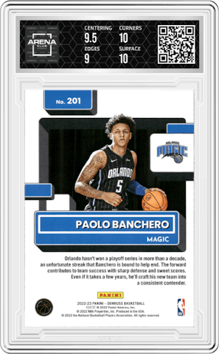 Paolo Banchero from the 2022-23 Panini Donruss set graded by Arena Club and given an overall grade of 9.5.