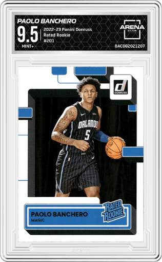 Paolo Banchero from the 2022-23 Panini Donruss set graded by Arena Club and given an overall grade of 9.5.
