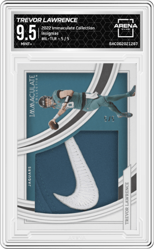 Trevor Lawrence from the 2022 Panini Immaculate Collection set graded by Arena Club and given an overall grade of 9.5.