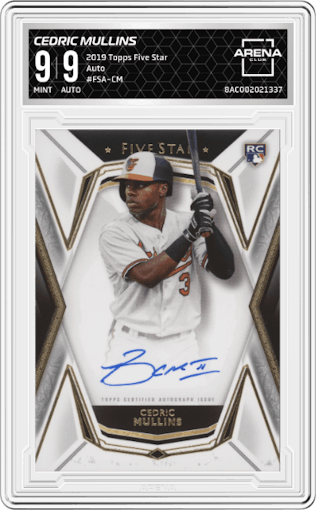 Cedric Mullins from the 2019 Topps Five Star set graded by Arena Club and given an overall grade of 9.