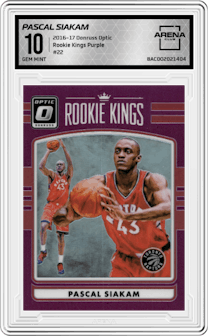Pascal Siakam from the 2016-17 Panini Donruss Optic set featuring a Purple parallel graded by Arena Club and given an overall grade of 10.