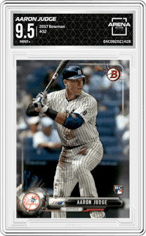 Aaron Judge from the 2017 Bowman set graded by Arena Club and given an overall grade of 9.5.