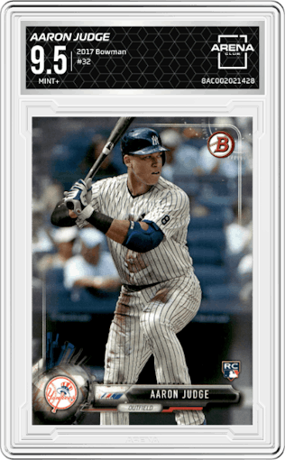 Aaron Judge from the 2017 Bowman set graded by Arena Club and given an overall grade of 9.5.