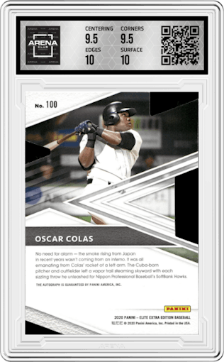 Oscar Colas from the 2020 Panini Elite Extra Edition set featuring a Gold Die-Cut parallel graded by Arena Club and given an overall grade of 10.