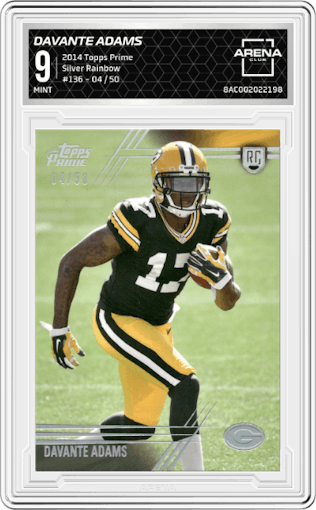 Davante Adams from the 2014 Topps Prime set featuring a Silver Rainbow parallel graded by Arena Club and given an overall grade of 9.