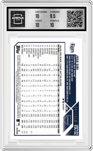 Jose Siri from the 2023 Topps Chrome Update set featuring a Purple Refractor parallel graded by Arena Club and given an overall grade of 10.