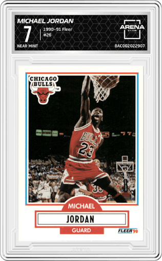 Michael Jordan from the 1990-91 Fleer set graded by Arena Club and given an overall grade of 7.