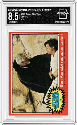 Ben Kenobi Rescues Luke! from the 1977 Topps Star Wars set graded by Arena Club and given an overall grade of 8.5.