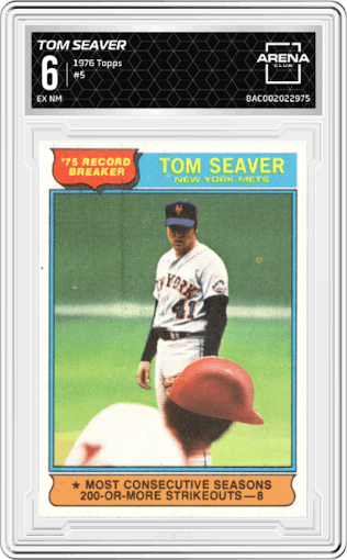 Tom Seaver  from the 1976 Topps set graded by Arena Club and given an overall grade of 6.