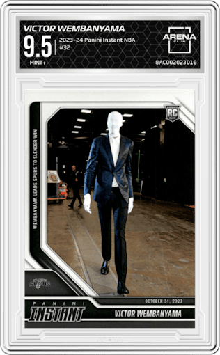 Victor Wembanyama from the 2023-24 Panini Instant NBA set graded by Arena Club and given an overall grade of 9.5.