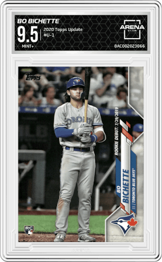 Bo Bichette from the 2020 Topps Update  set graded by Arena Club and given an overall grade of 9.5.