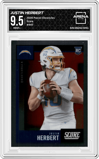 Justin Herbert from the 2020 Panini Chronicles set graded by Arena Club and given an overall grade of 9.5.