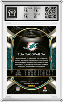 Tua Tagovailoa from the 2020 Panini Select set graded by Arena Club and given an overall grade of 10.
