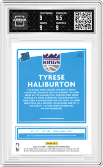 Tyrese Haliburton from the 2020-21 Panini Donruss Optic set graded by Arena Club and given an overall grade of 9.