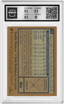 Julio Rodriguez from the 2022 Topps Archives set graded by Arena Club and given an overall grade of 10.