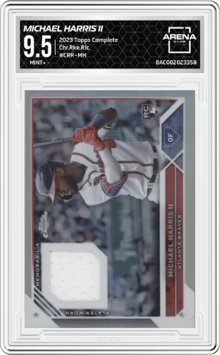 Michael Harris II from the 2023 Topps Complete set graded by Arena Club and given an overall grade of 9.5.
