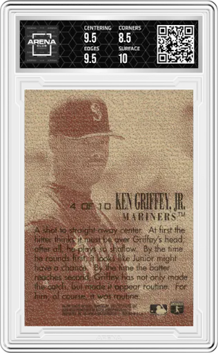 Ken Griffey Jr. from the 1996 E-Motion XL set graded by Arena Club and given an overall grade of 9.