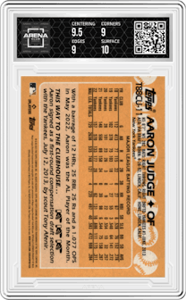 Aaron Judge from the 2023 Topps Silver Pack set graded by Arena Club and given an overall grade of 9.5.