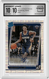 Herbert Jones from the 2021-22 Panini Donruss set featuring a Choice  parallel graded by Arena Club and given an overall grade of 10.