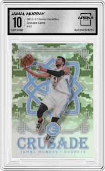 Jamal Murray from the 2016-17 Panini Excalibur set featuring a Camo parallel graded by Arena Club and given an overall grade of 10.