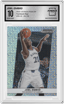 JOEL EMBIID from the 2022-23 Panini Prizm Draft Picks set featuring a Mojo parallel graded by Arena Club and given an overall grade of 10.