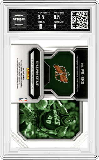 Shawn Kemp from the 2022-23 Panini Prizm  set graded by Arena Club and given an overall grade of 9.5.