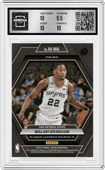 Malaki Branham from the 2022-23 Panini Mosaic set featuring a Mosaic parallel graded by Arena Club and given an overall grade of 10.