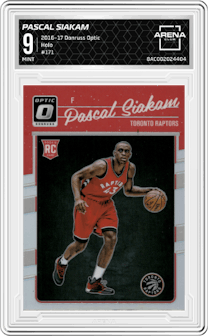 Pascal Siakam from the 2016-17 Panini Donruss Optic set featuring a Holo parallel graded by Arena Club and given an overall grade of 9.